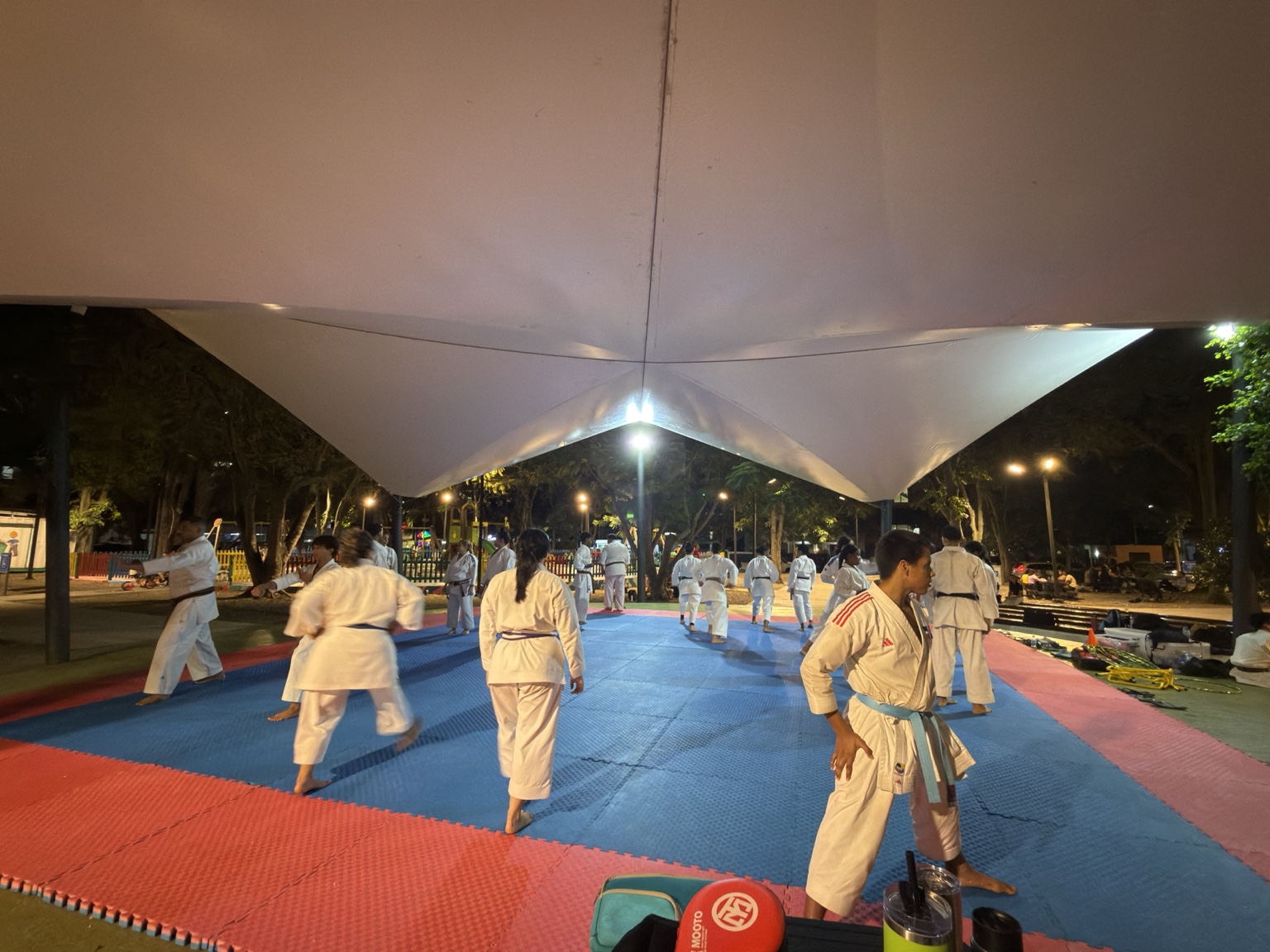 Evening karate training at the Hombu
