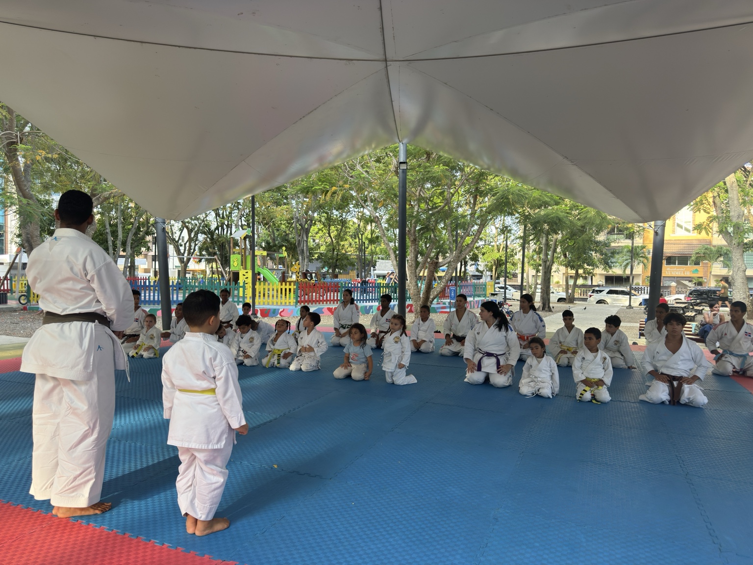 Youth karate class training at the Hombu